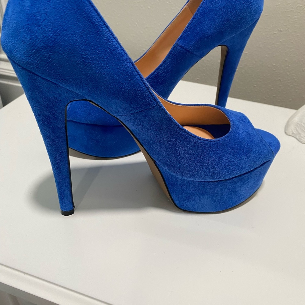 Vibrant Blue Suede Peep-Toe Heels